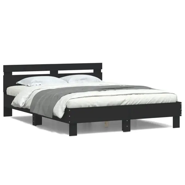Gossi cadru de pat cu tablie si led, negru, 140x200 cm