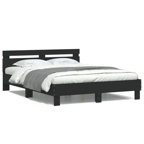 Gossi cadru de pat cu tablie si led, negru, 150x200 cm