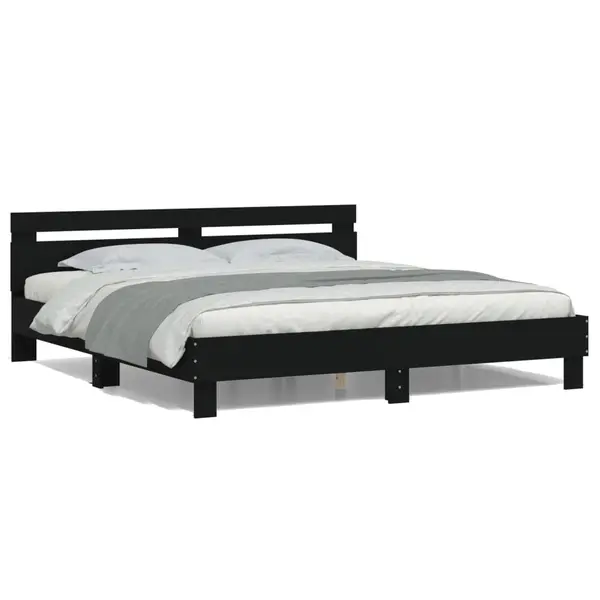 Gossi cadru de pat cu tablie si led, negru, 160x200 cm