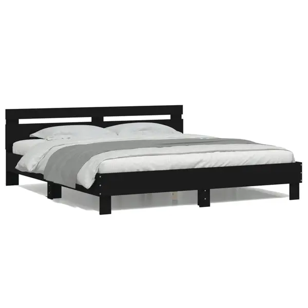 Gossi cadru de pat cu tablie si led, negru, 200x200 cm