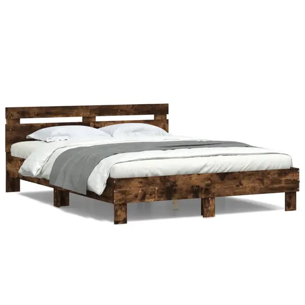 Gossi cadru de pat cu tablie si led, stejar fumuriu, 140x200 cm