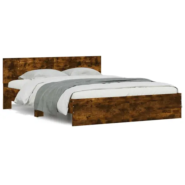 Gossi cadru de pat cu tablie si led, stejar fumuriu, 150x200 cm