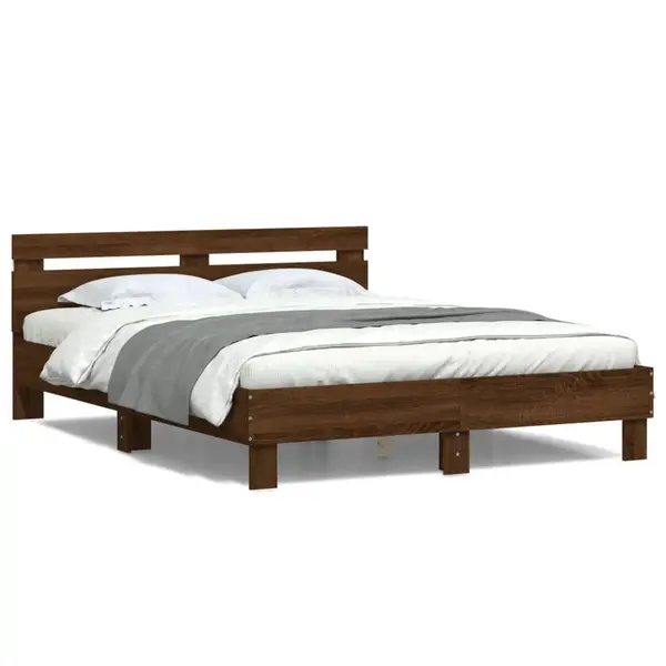 Gossi cadru de pat cu tablie si led, stejar maro, 140x190 cm