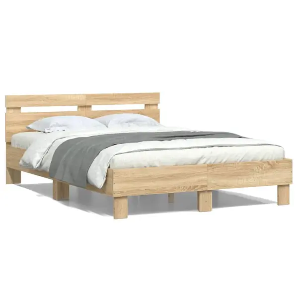 Gossi cadru de pat cu tablie si led, stejar sonoma, 135x190 cm