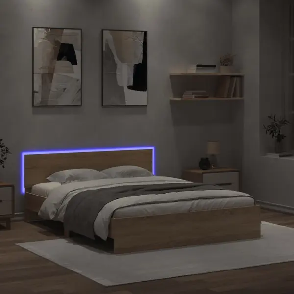 Gossi cadru de pat cu tablie si led, stejar sonoma, 160x200 cm