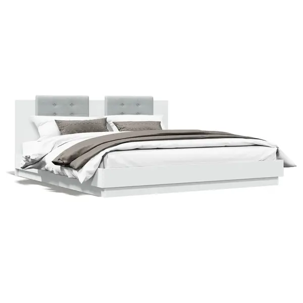 Gossi cadru de pat cu tablie si lumini led, alb, 180x200 cm