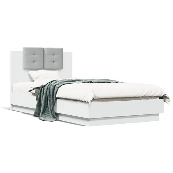 Gossi cadru de pat cu tablie si lumini led, alb, 75x190 cm