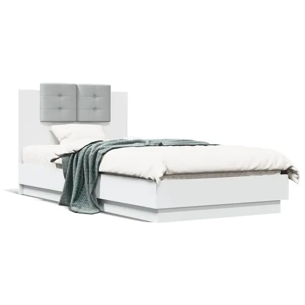 Gossi cadru de pat cu tablie si lumini led, alb, 90x190 cm