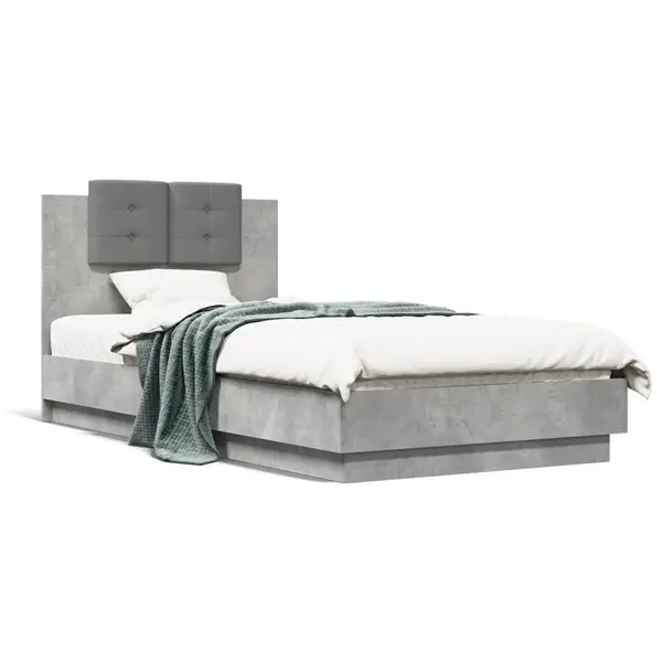 Gossi cadru de pat cu tablie si lumini led, gri beton, 75x190 cm