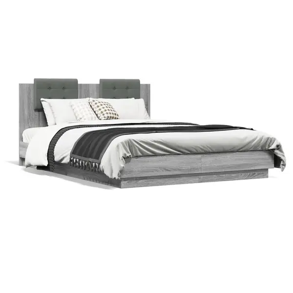 Gossi cadru de pat cu tablie si lumini led, gri sonoma, 120x200 cm