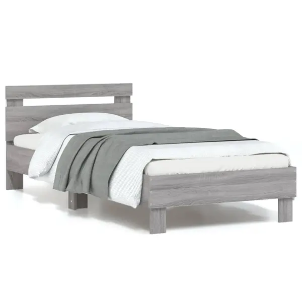 Gossi cadru de pat cu tablie si lumini led, gri sonoma, 90x190 cm