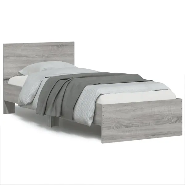 Gossi cadru de pat cu tablie si lumini led, gri sonoma, 90x200 cm