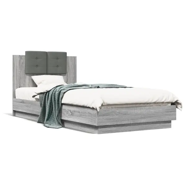 Gossi cadru de pat cu tablie si lumini led, gri sonoma, 90x200 cm