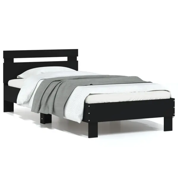Gossi cadru de pat cu tablie si lumini led, negru, 75x190 cm