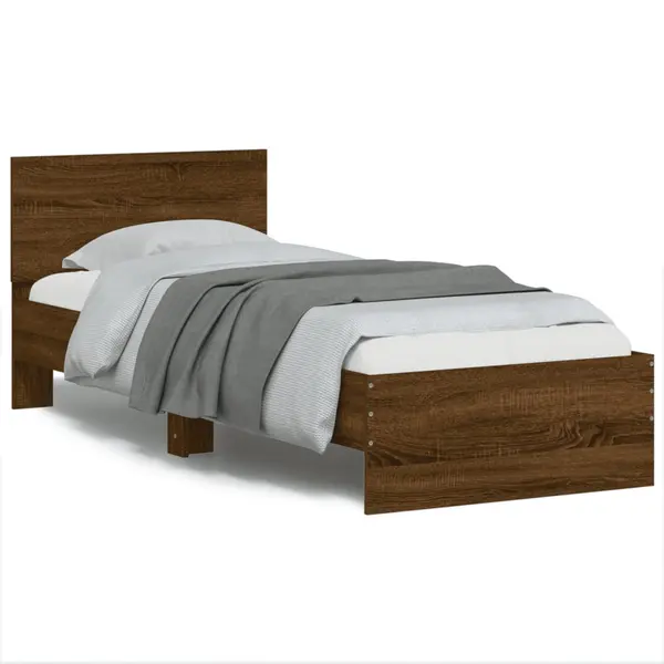 Gossi cadru de pat cu tablie si lumini led, stejar maro, 75x190 cm
