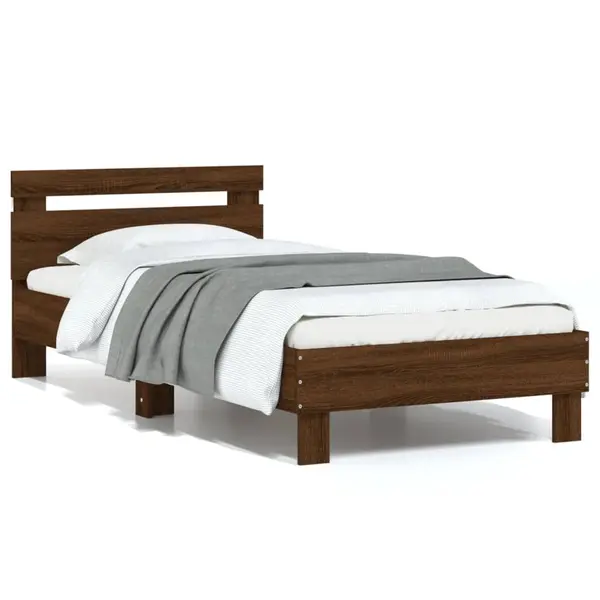 Gossi cadru de pat cu tablie si lumini led, stejar maro, 75x190 cm