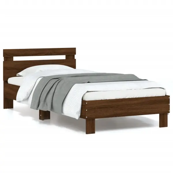 Gossi cadru de pat cu tablie si lumini led, stejar maro, 90x190 cm