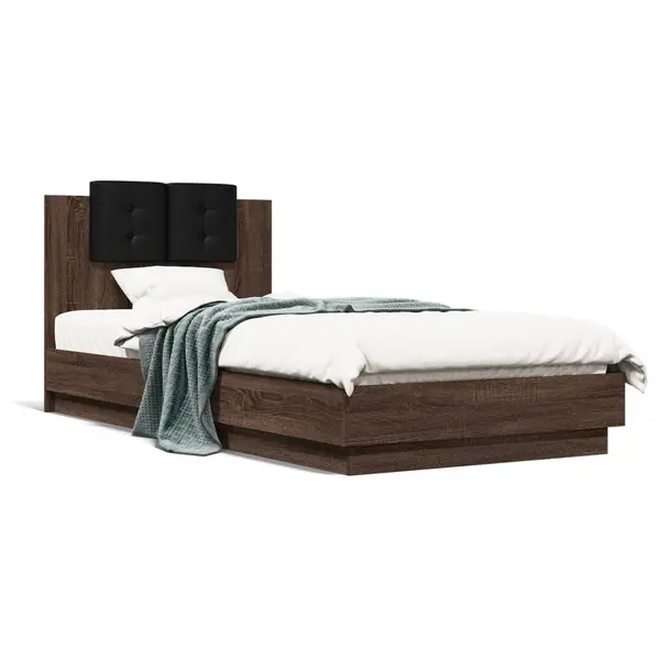 Gossi cadru de pat cu tablie si lumini led, stejar maro, 90x200 cm