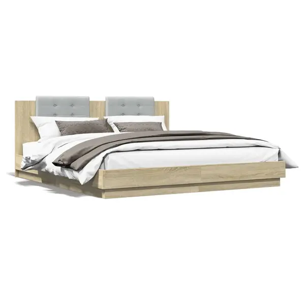 Gossi cadru de pat cu tablie si lumini led, stejar sonoma, 200x200 cm