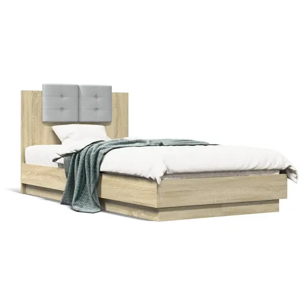 Gossi cadru de pat cu tablie si lumini led, stejar sonoma, 75x190 cm
