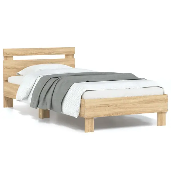 Gossi cadru de pat cu tablie si lumini led, stejar sonoma, 90x190 cm