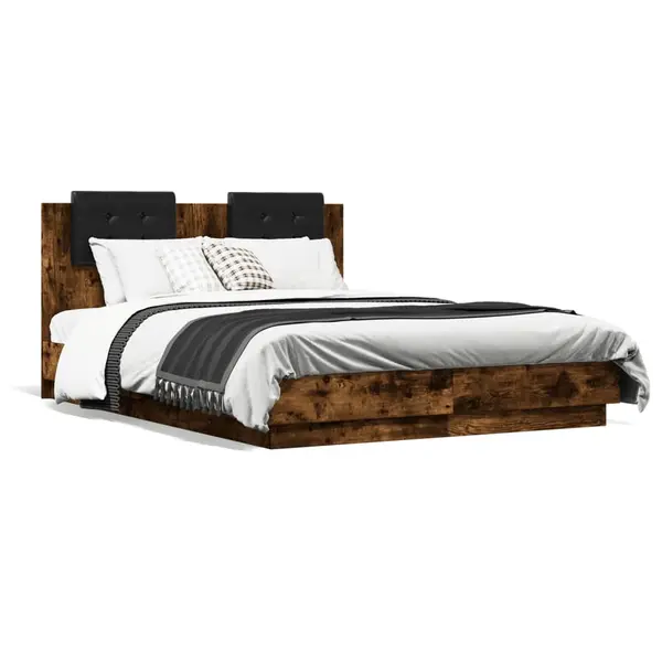 Gossi cadru de pat cu tablie stejar fumuriu 120x190 cm lemn prelucrat