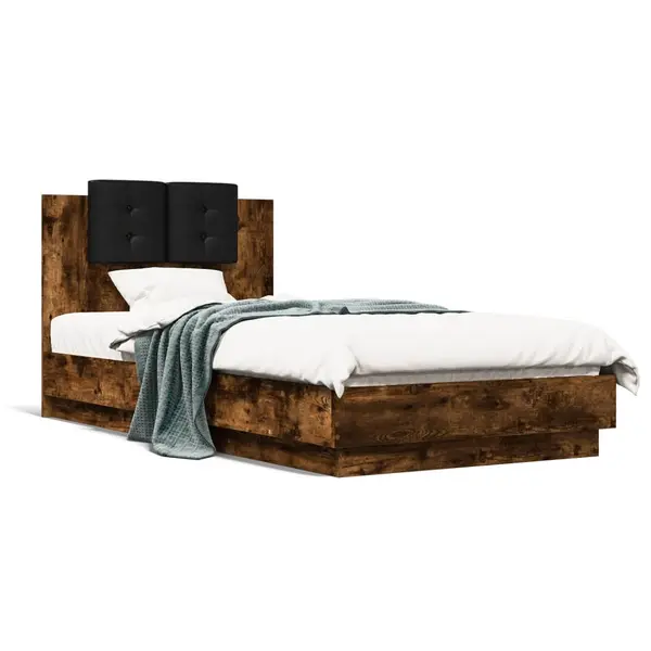 Gossi cadru de pat cu tablie stejar fumuriu 75x190 cm lemn prelucrat
