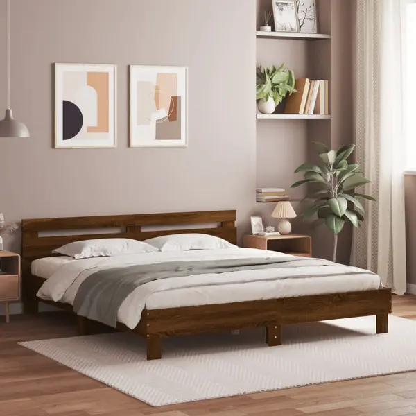 Gossi cadru de pat cu tablie stejar maro 200x200 cm lemn prelucrat