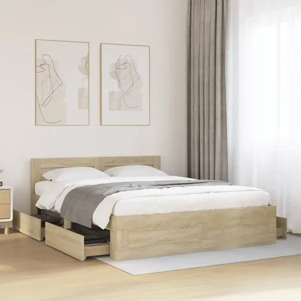 Gossi cadru de pat cu tablie stejar sonoma 150x200 cm lemn prelucrat