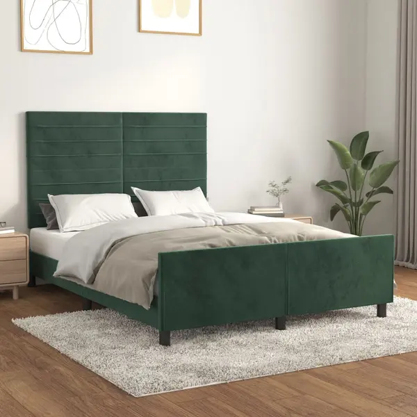 Gossi cadru de pat cu tablie, verde inchis, 140x200 cm, catifea
