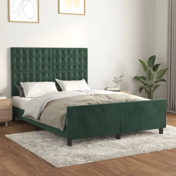 Gossi cadru de pat cu tablie, verde inchis, 140x200 cm, catifea