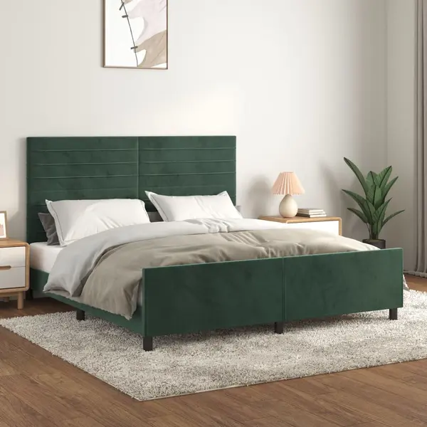 Gossi cadru de pat cu tablie, verde inchis, 160x200 cm, catifea
