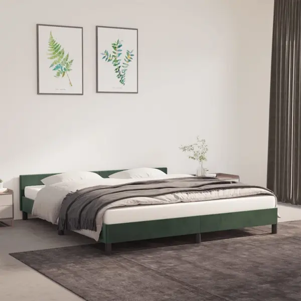 Gossi cadru de pat cu tablie, verde inchis, 180x200 cm, catifea