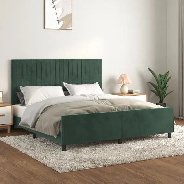 Gossi cadru de pat cu tablie, verde inchis, 180x200 cm, catifea