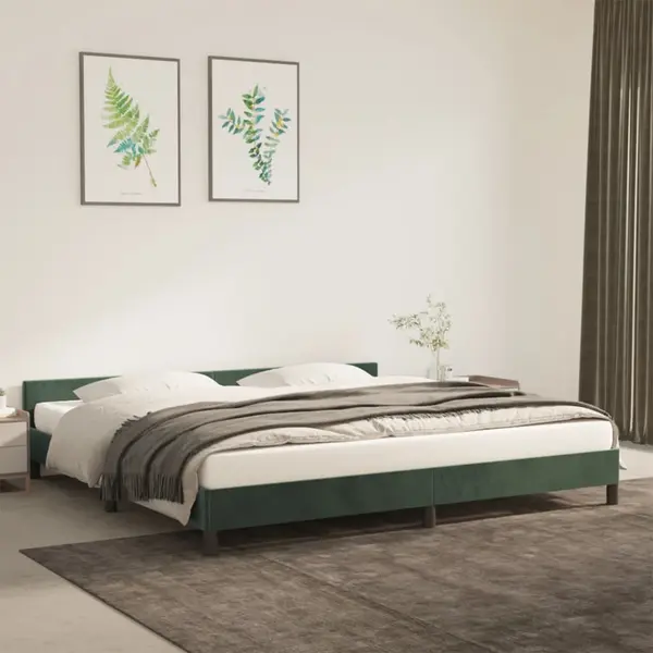 Gossi cadru de pat cu tablie, verde inchis, 200x200 cm, catifea
