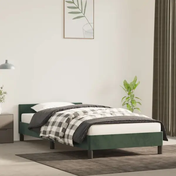 Gossi cadru de pat cu tablie, verde inchis, 80x200 cm, catifea