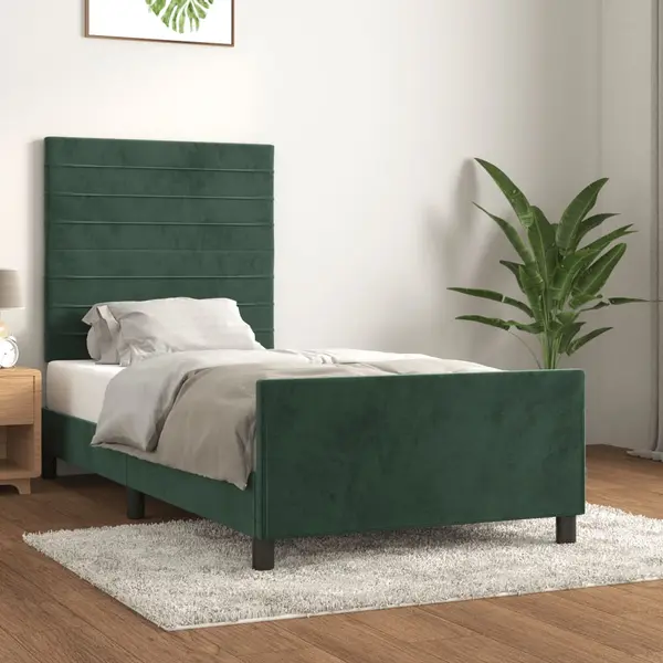Gossi cadru de pat cu tablie, verde inchis, 80x200 cm, catifea