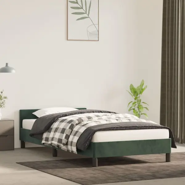 Gossi cadru de pat cu tablie, verde inchis, 90x200 cm, catifea