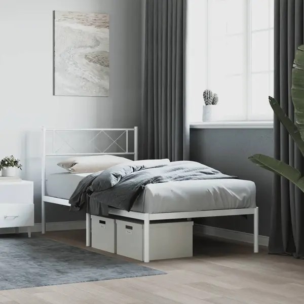 Gossi cadru de pat din metal cu tablie, alb, 100x200 cm