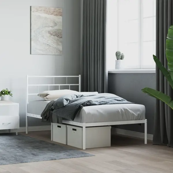 Gossi cadru de pat din metal cu tablie, alb, 100x200 cm
