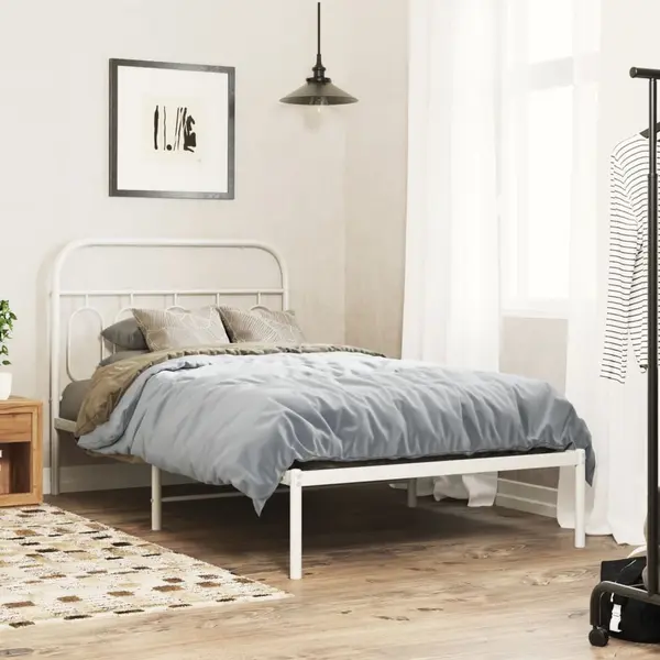 Gossi cadru de pat din metal cu tablie, alb, 107x203 cm
