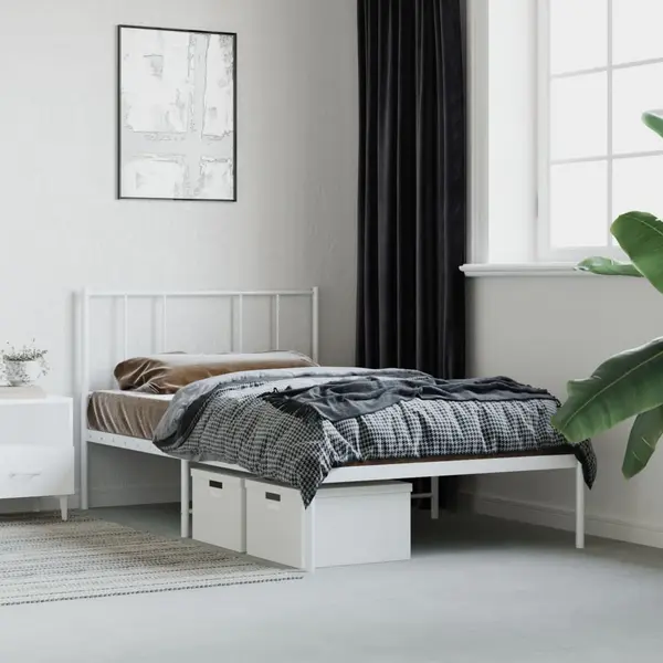 Gossi cadru de pat din metal cu tablie, alb, 107x203 cm