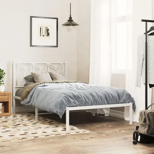 Gossi cadru de pat din metal cu tablie, alb, 107x203 cm