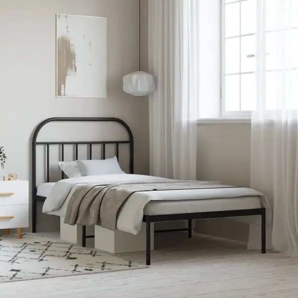 Gossi cadru de pat din metal cu tablie, negru, 100x200 cm