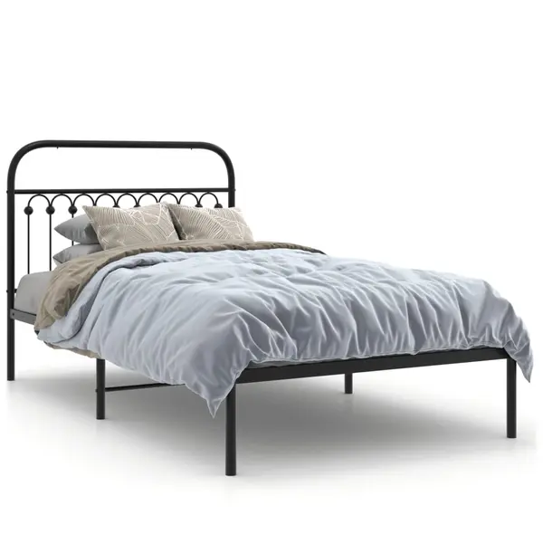 Gossi cadru de pat din metal cu tablie, negru, 107x203 cm