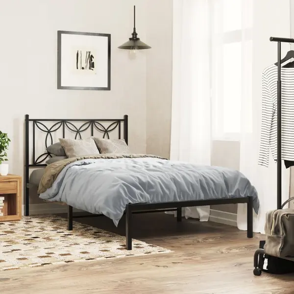 Gossi cadru de pat din metal cu tablie, negru, 107x203 cm