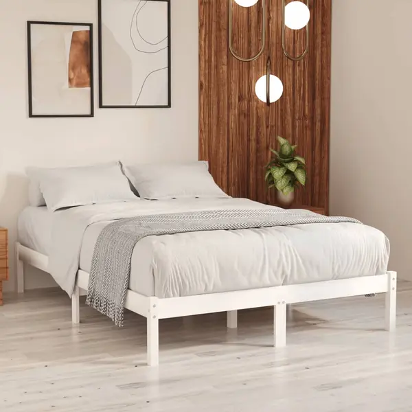 Gossi cadru de pat dublu, alb, 135x190 cm, lemn masiv