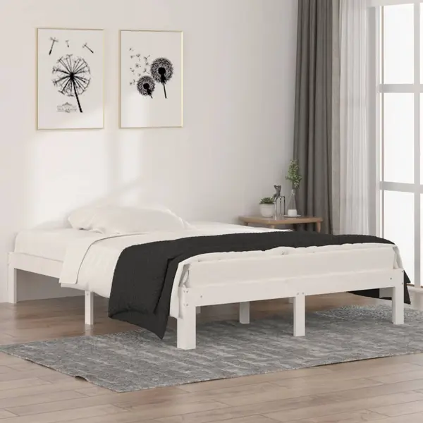 Gossi cadru de pat dublu, alb, 135x190 cm, lemn masiv