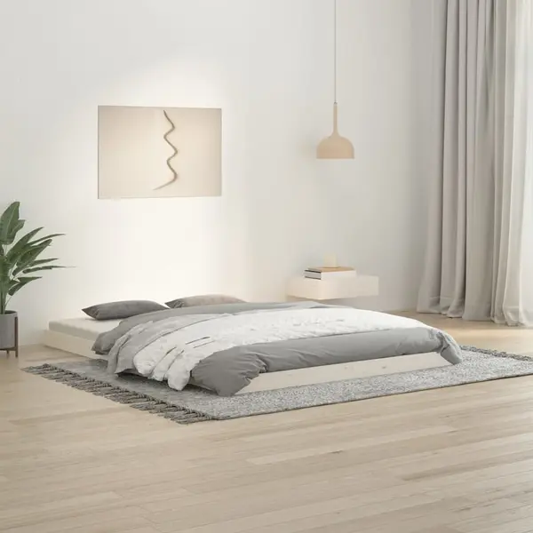 Gossi cadru de pat dublu, alb, 135x190 cm, lemn masiv de pin