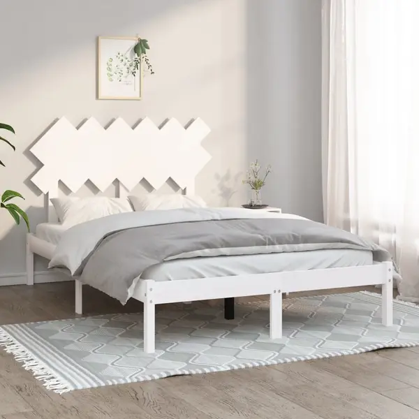 Gossi cadru de pat dublu, alb, 135x190 cm, lemn masiv